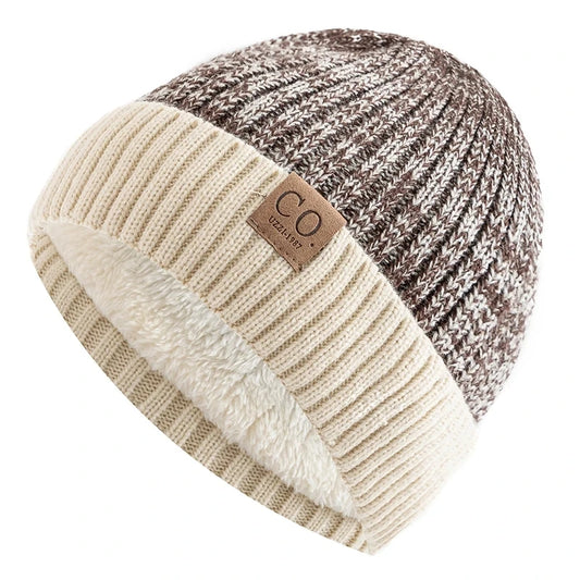 Brown Warm Fur Lined Beanie Cap for Men Women